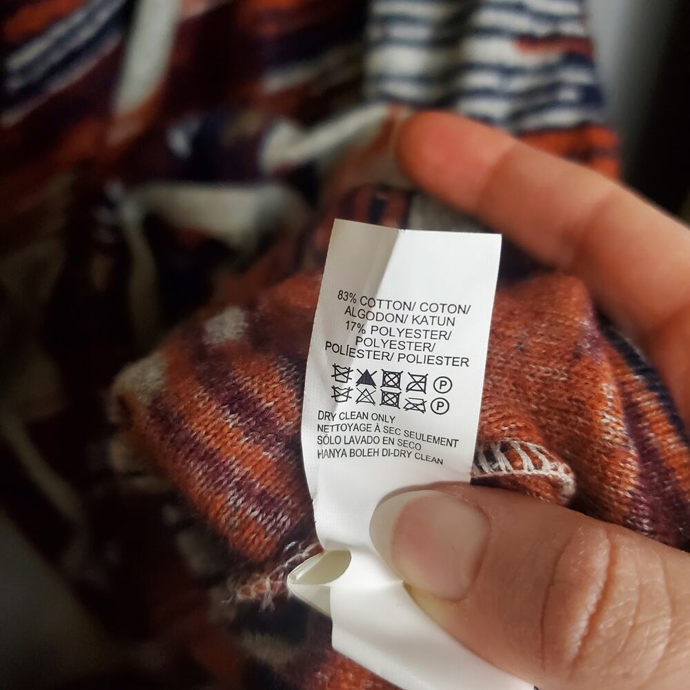 🔥 Lucky Brand Drape Front Aztec Sweater Cardigan Women's Size Small Blue Orange - Picture 9 of 15